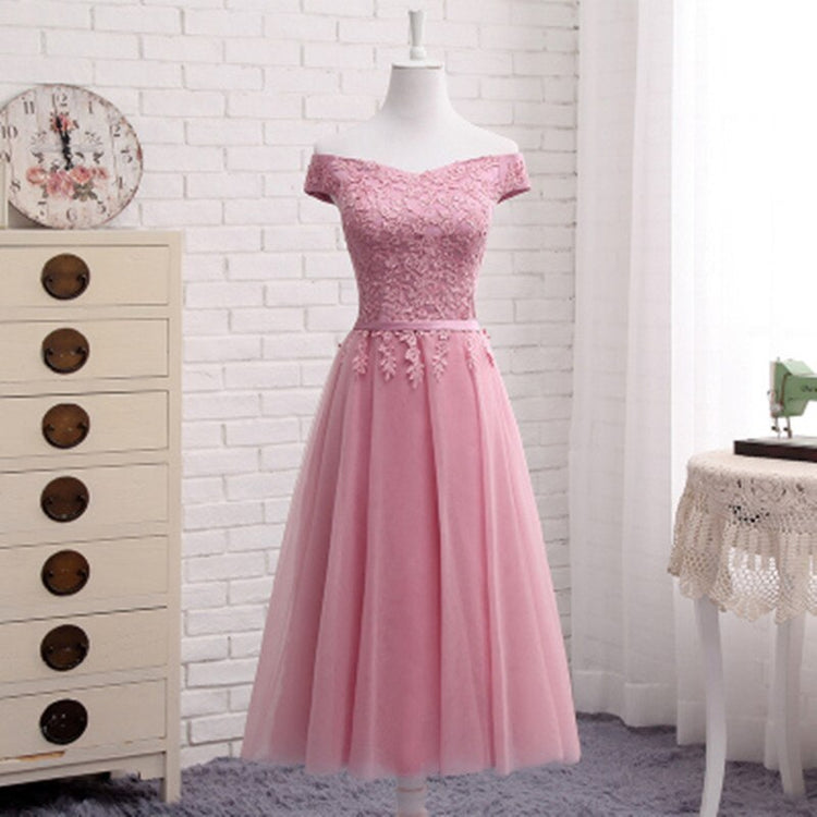 Vestido de Festa em Crepe com Renda em Rosa Empoeirado