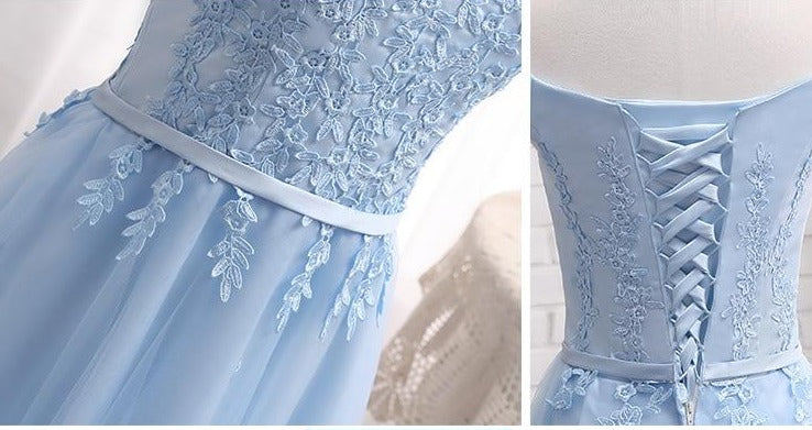 Vestido de Festa em Crepe com Renda Azul Serenity