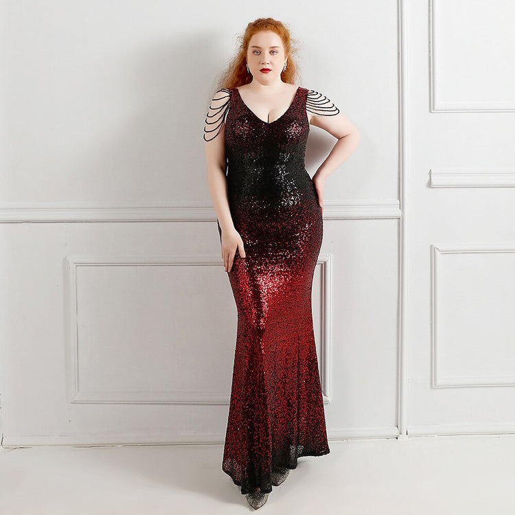 Vestido de Festa Longo com Manga Colar Preto com Vermelho