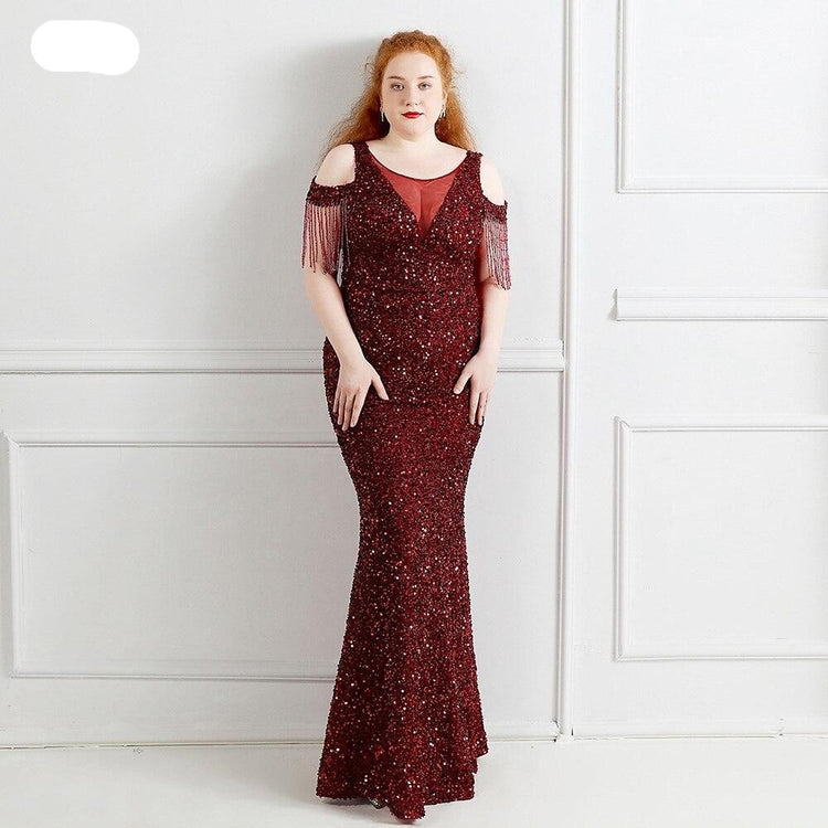 Vestido de Festa Longo Manga Borla Marsala