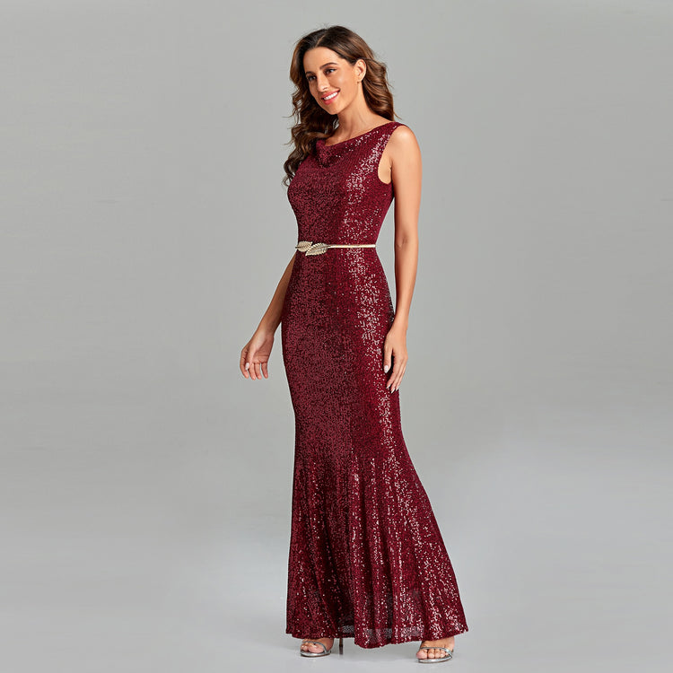 Vestido de Festa Longo Sereia Brilho Marsala