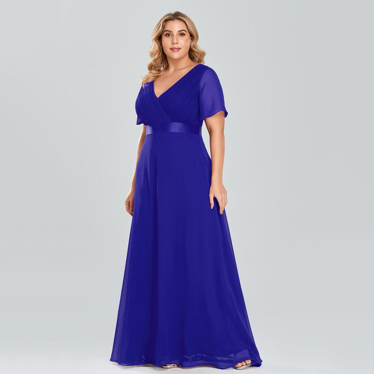 Vestido de Festa Longo com Faixa de Cetim Azul Royal