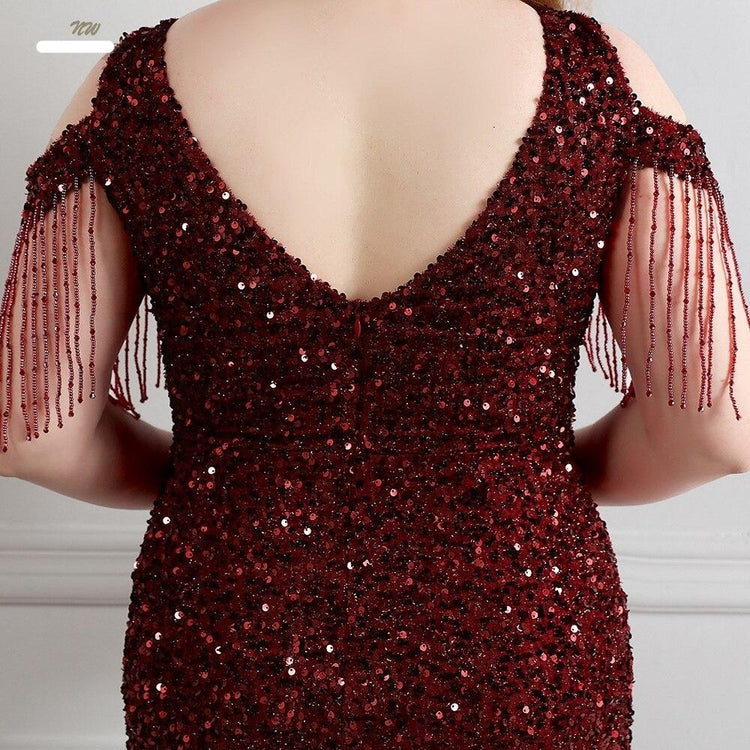 Vestido de Festa Longo Manga Borla Marsala