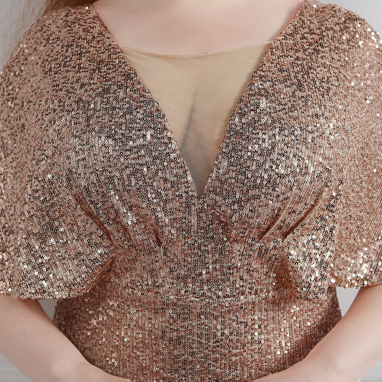 Vestido de Festa Plus Size com Manga Manta Dourado