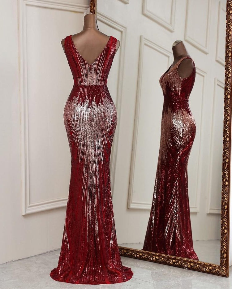 Vestido de Festa Luxo Sereia Dual Color Marsala