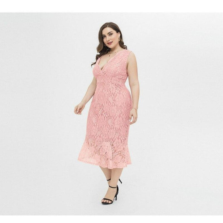 Vestido de Festa Midi Rendado Rosé