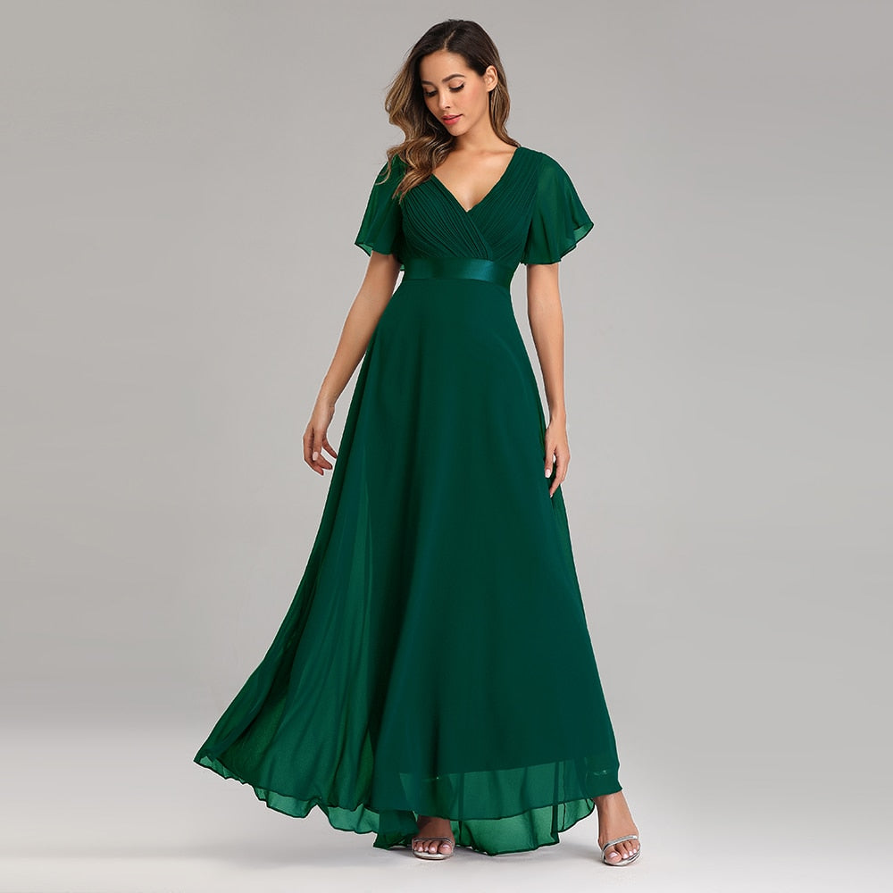 Vestido de Festa Longo com Faixa de Cetim Verde