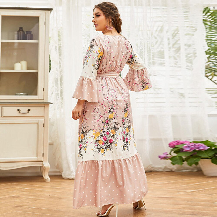 Vestido de Festa Longo com Detalhe Faixa e Estampa Floral