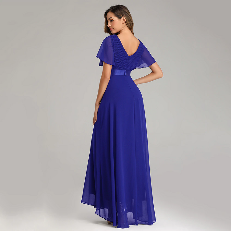 Vestido de Festa Longo com Faixa de Cetim Azul Royal