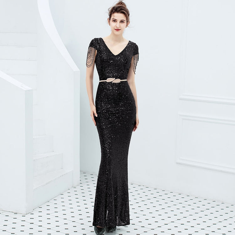 Vestido de Festa Longo Sereia com Brilhos Bordados