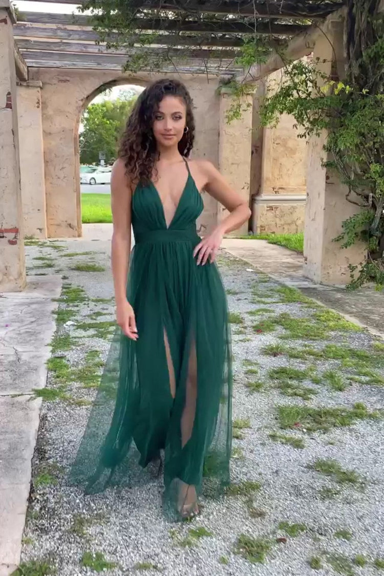 Vestido de Festa Longo em Chiffon com Decote V Profundo
