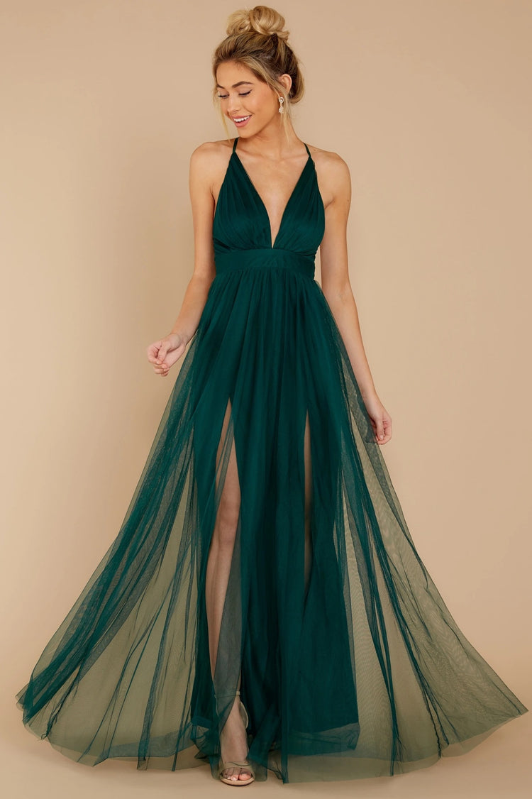 Vestido de Festa Longo em Chiffon com Decote V Profundo