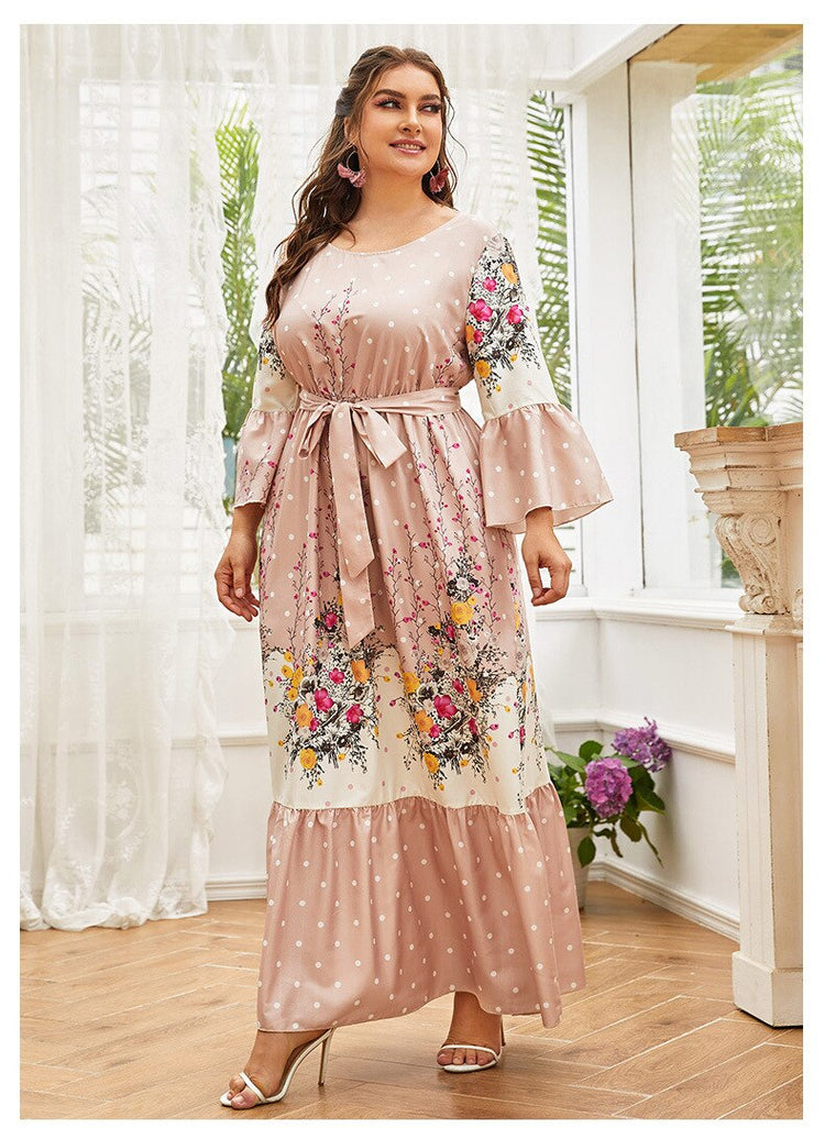 Vestido de Festa Longo com Detalhe Faixa e Estampa Floral