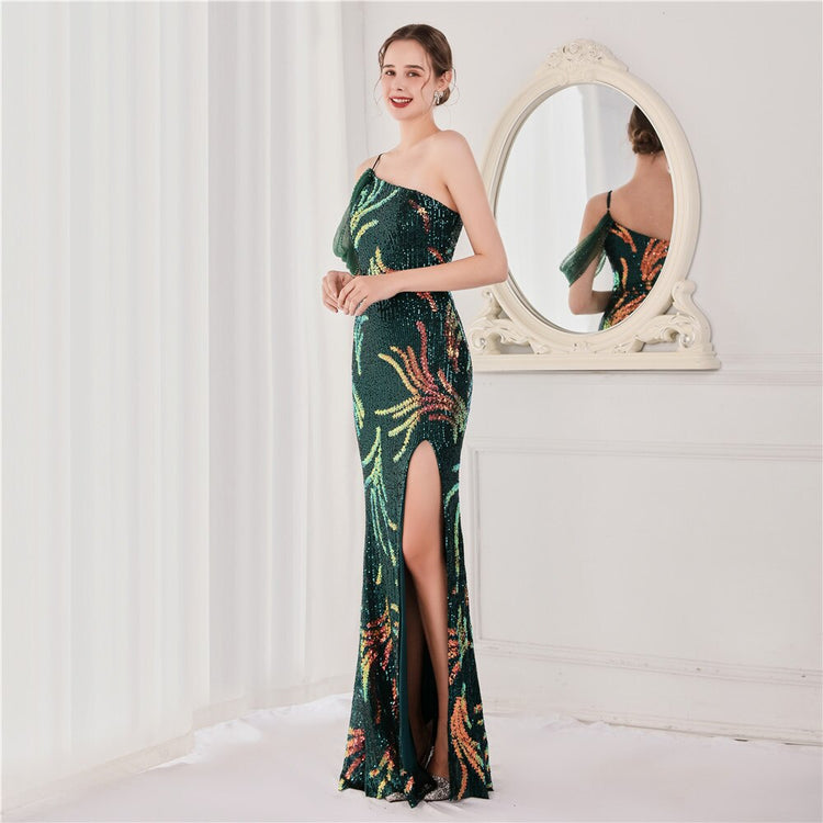 Vestido de Festa Luxo com Paetês Bordados Verde