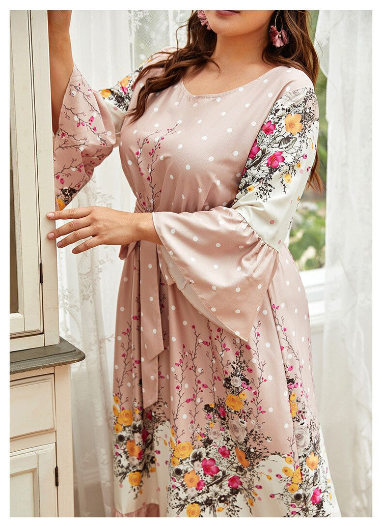 Vestido de Festa Longo com Detalhe Faixa e Estampa Floral