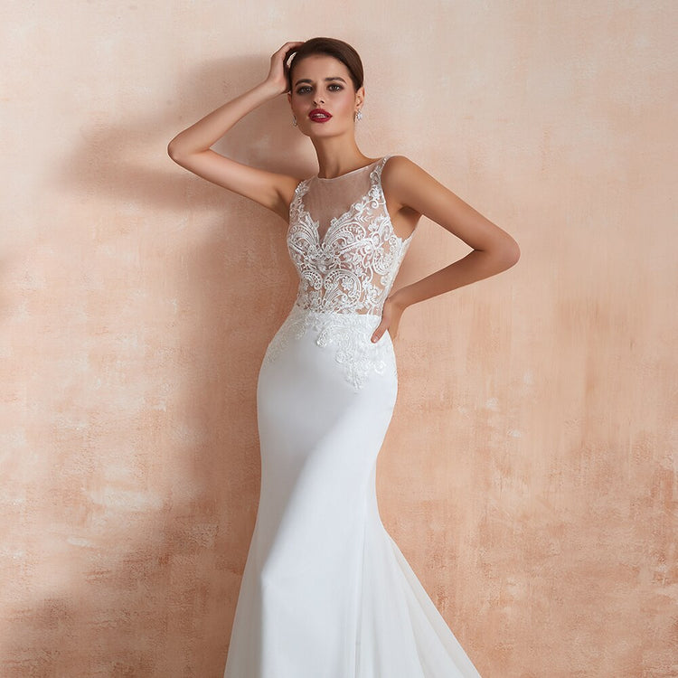 Vestido de Noiva Sereia Clássico com Apliques Bordados