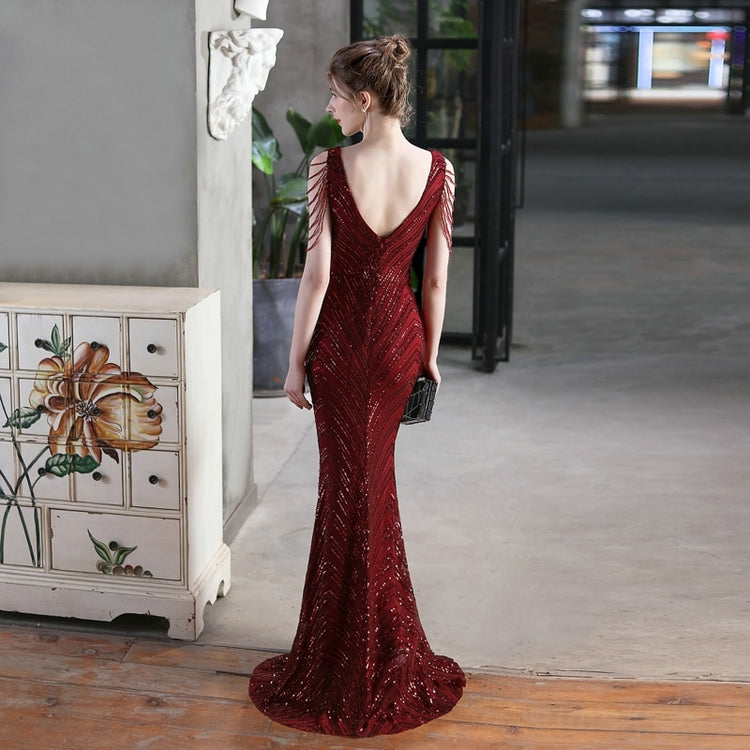 Vestido de Festa Sereia Luxo com Detalhes em Paetês Marsala