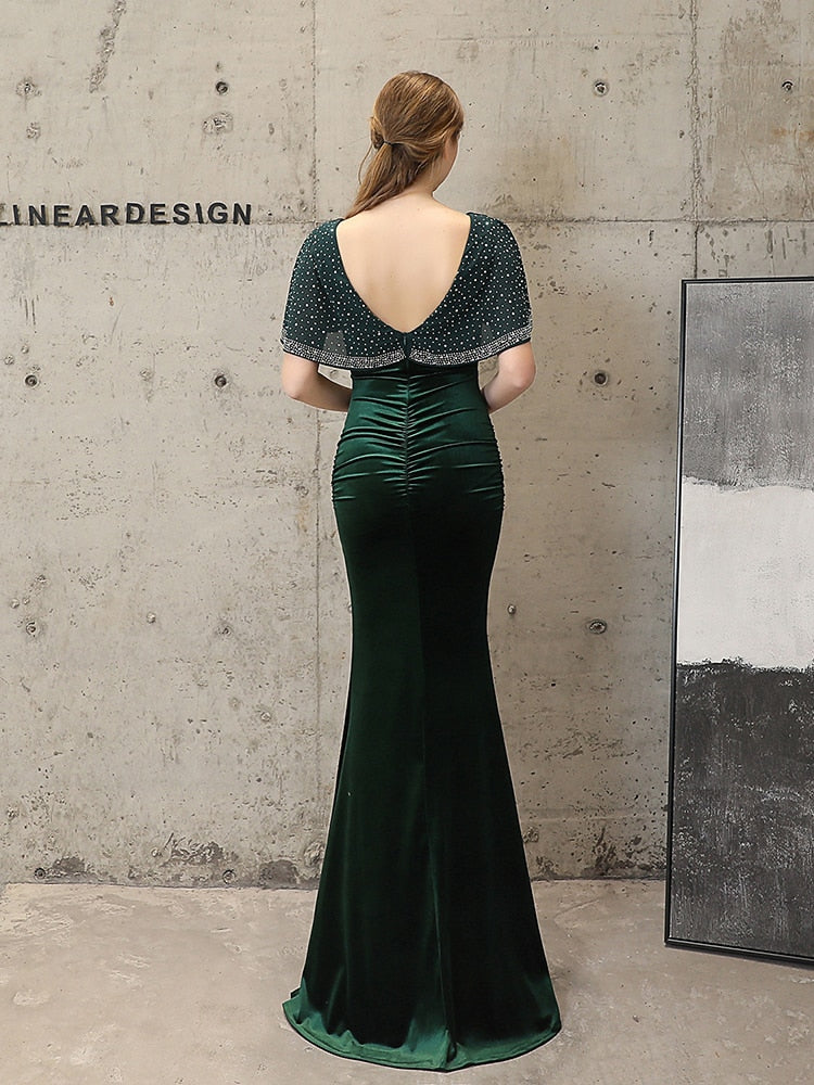 Vestido de Festa Longo com Abertura Lateral Verde Escuro
