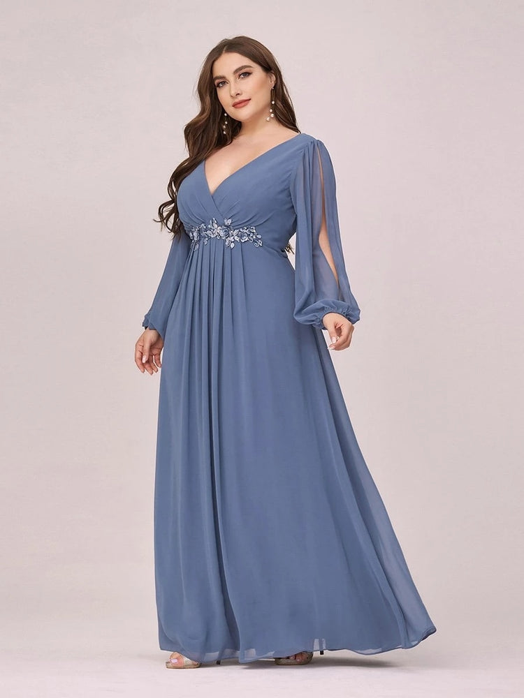 Vestido de Festa Longo Elegante Clássico com Apliques Florais