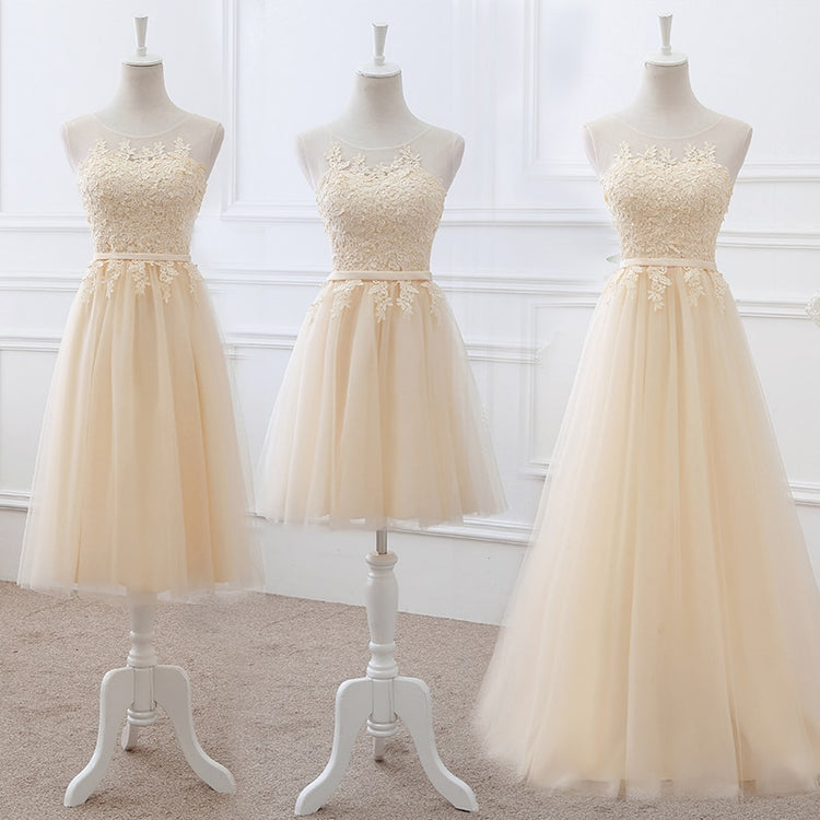 Vestido de Festa em Crepe com Apliques e Amarração Traseira em Champanhe