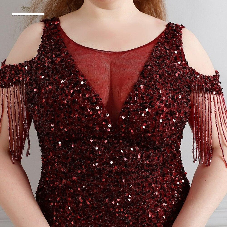 Vestido de Festa Longo Manga Borla Marsala