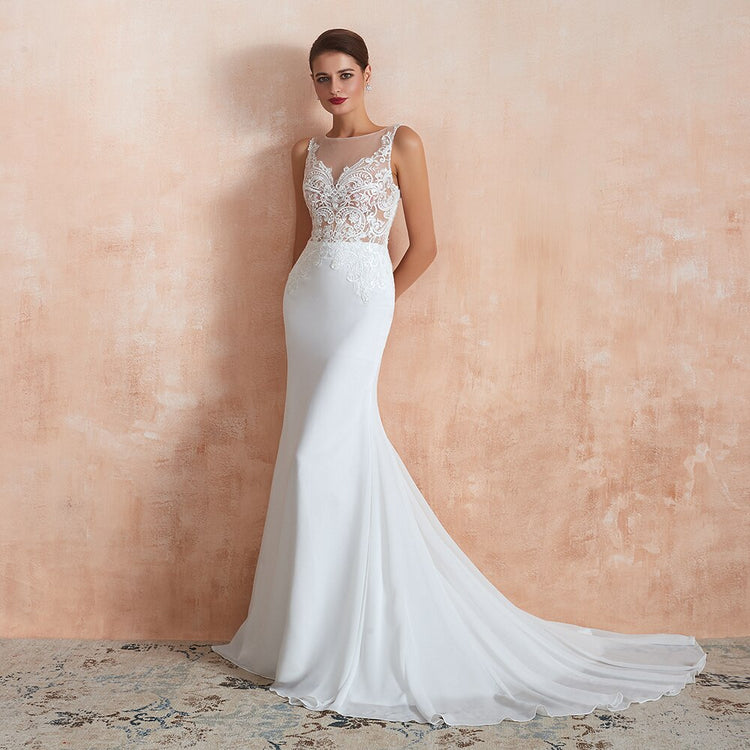 Vestido de Noiva Sereia Clássico com Apliques Bordados
