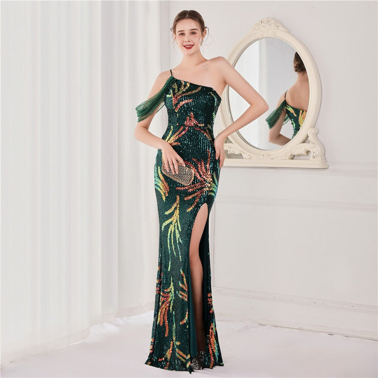 Vestido de Festa Luxo com Paetês Bordados Verde