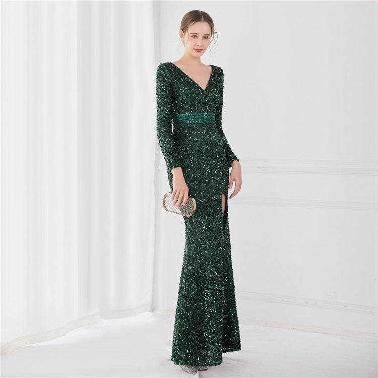 Vestido de Festa Longo Luxo Todo Detalhado em Paetês