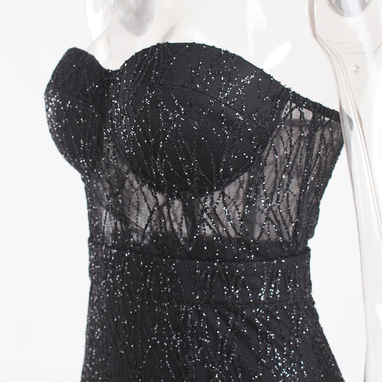 Vestido de Festa Longo com Fenda e Transparência Preto
