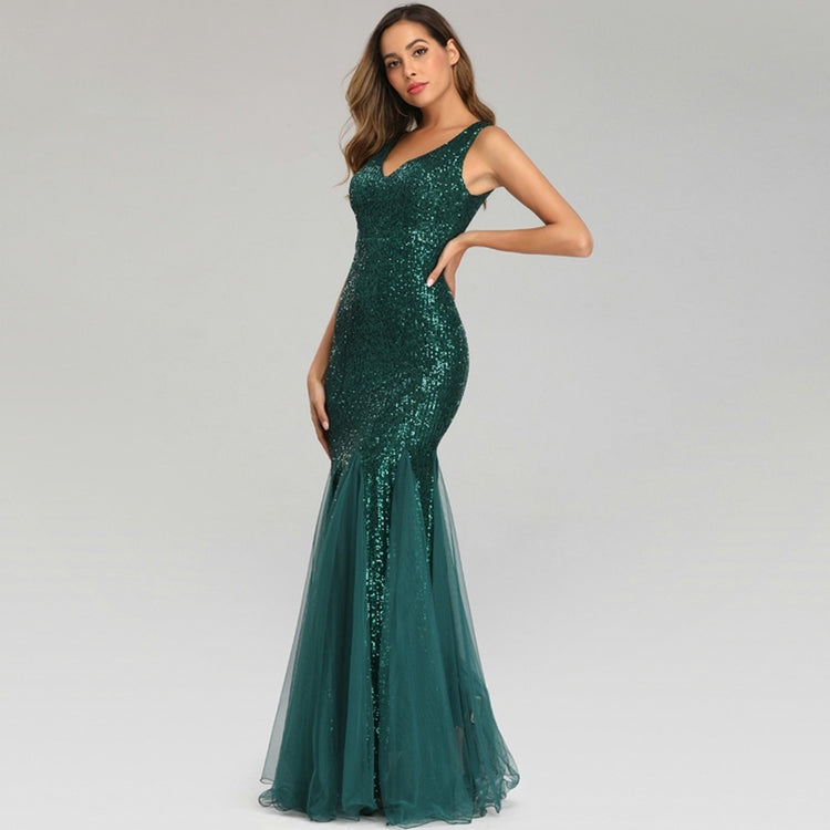 Vestido de Festa Longo Sereia com Detalhes Paetês Verde
