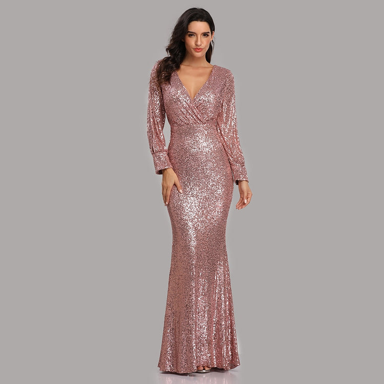 Vestido de Festa Longo to Detalhado em Paetês Rosé