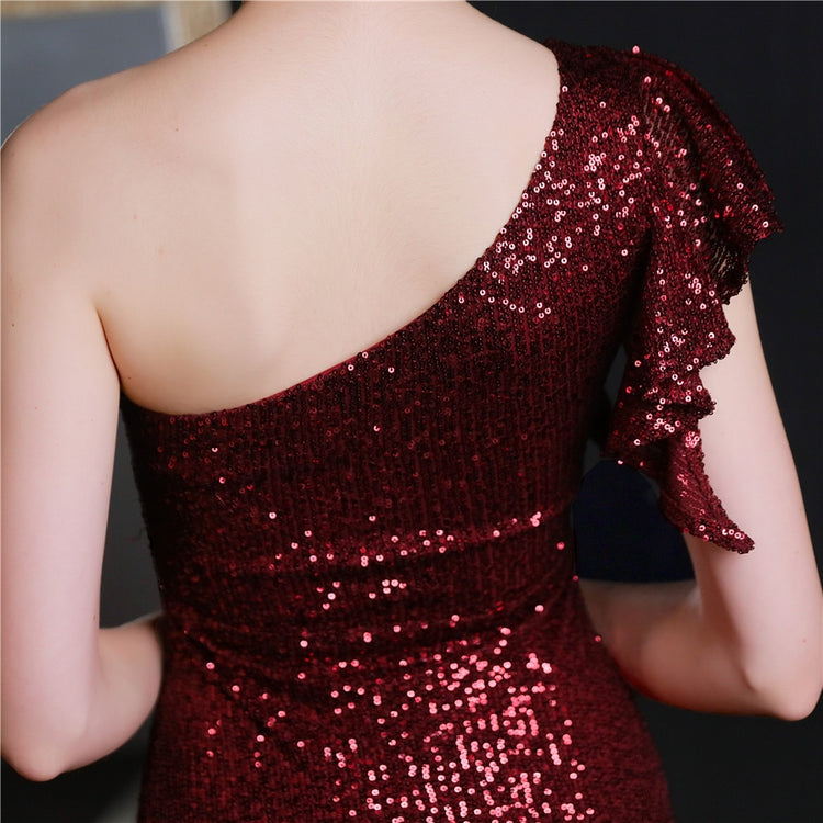 Vestido de Festa Longo com Abertura Bordada Brilho Marsala