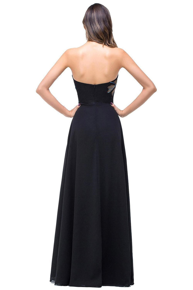 Vestido de Festa Longo com Detalhes Brilho Coral Preto