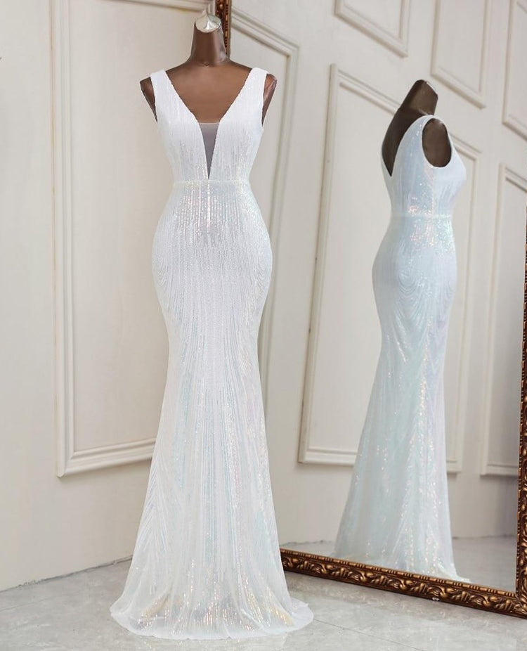 Vestido de Festa Luxo Sereia Dual Color Branco