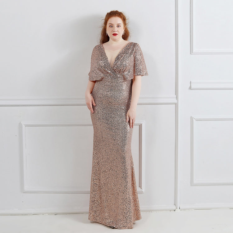 Vestido de Festa Plus Size com Manga Manta Dourado