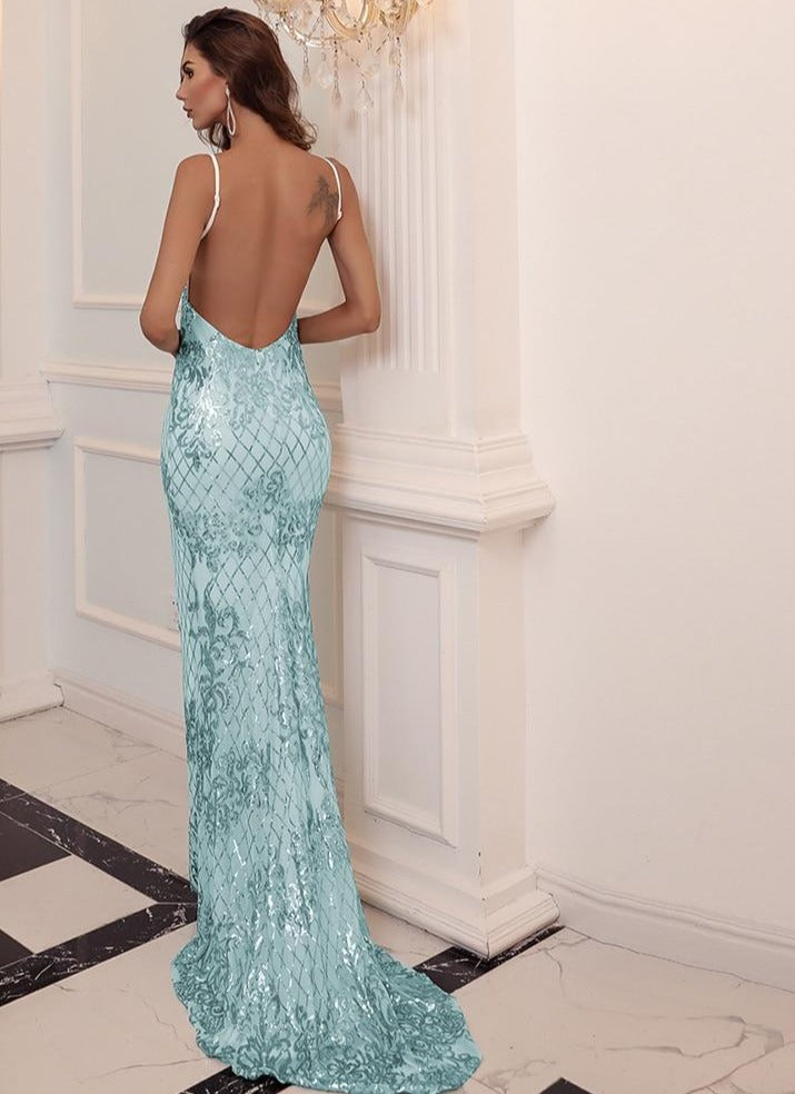 Vestido de Festa Longo Silhueta Sereia e Costas Nude (Pronta Entrega)