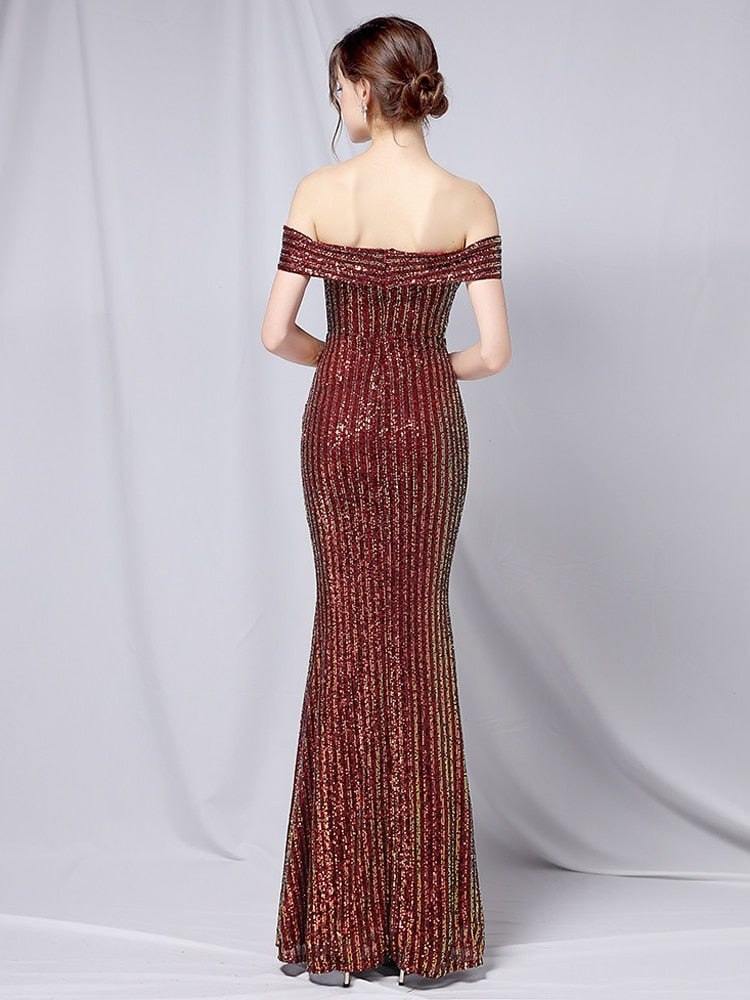 Vestido de Festa Longo Brilho Marsala