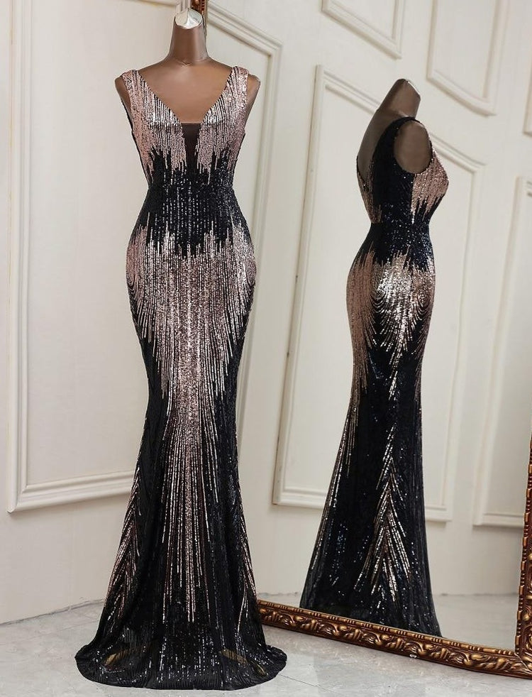 Vestido de Festa Luxo Sereia Dual Color Preto