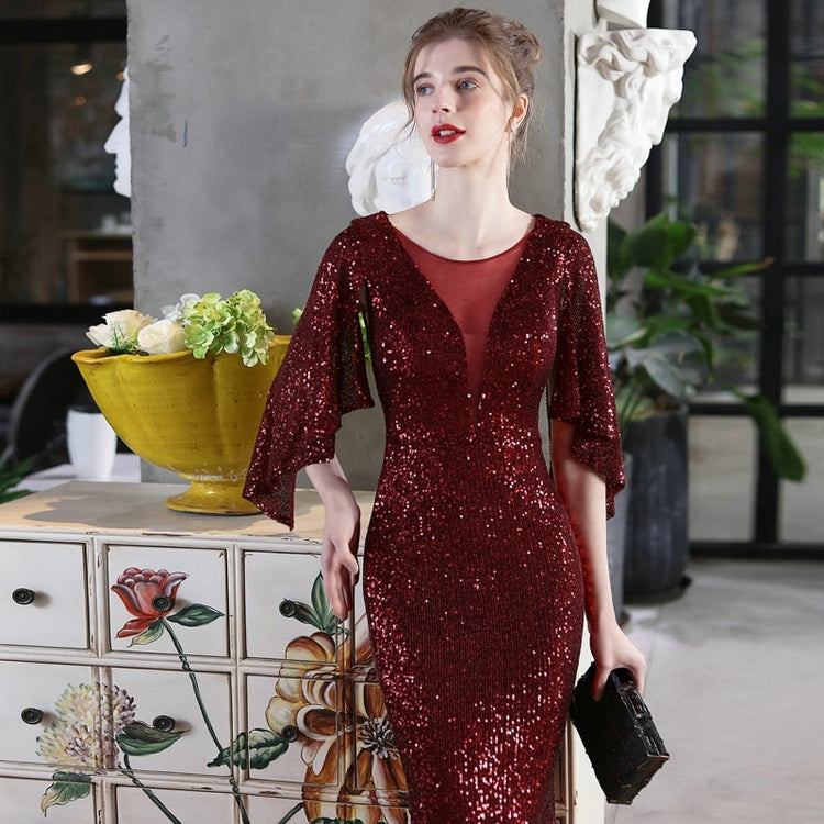 Vestido de Festa Longo com Manta Brilho Marsala
