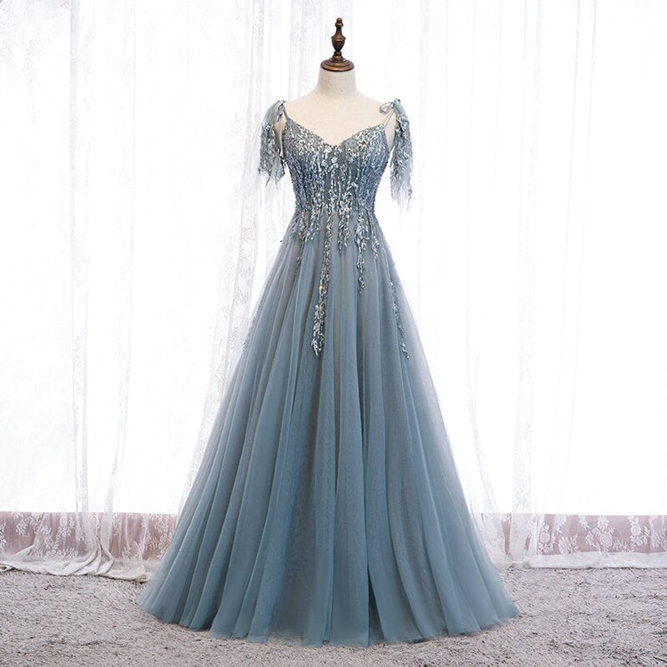 Vestido de Festa Longo Luxo em Tule com Apliques Brilho (Pronta Entrega)