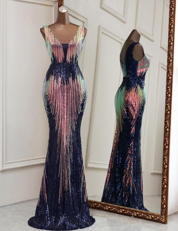 Vestido de Festa Luxo Sereia Dual Color Azul