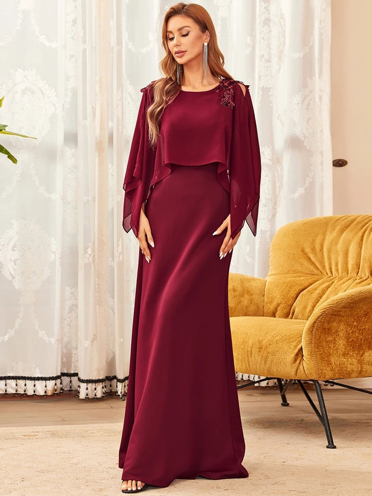 Vestido de Festa Longo Clássico Marsala com Apliques