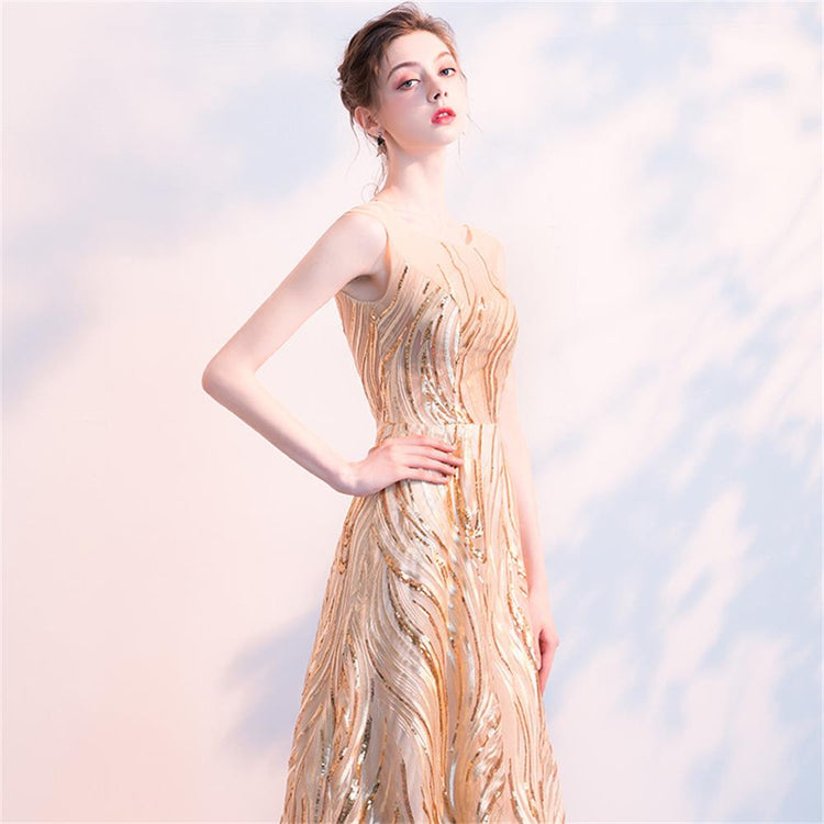 Vestido de Festa Longo Vintage Elegante Dourado