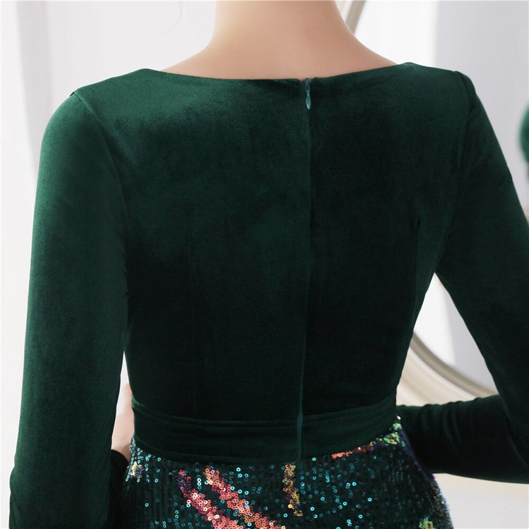Vestido de Festa Luxo Sereia com Paetês Bordados Verde