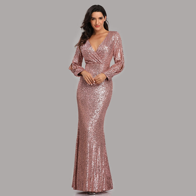 Vestido de Festa Longo to Detalhado em Paetês Rosé