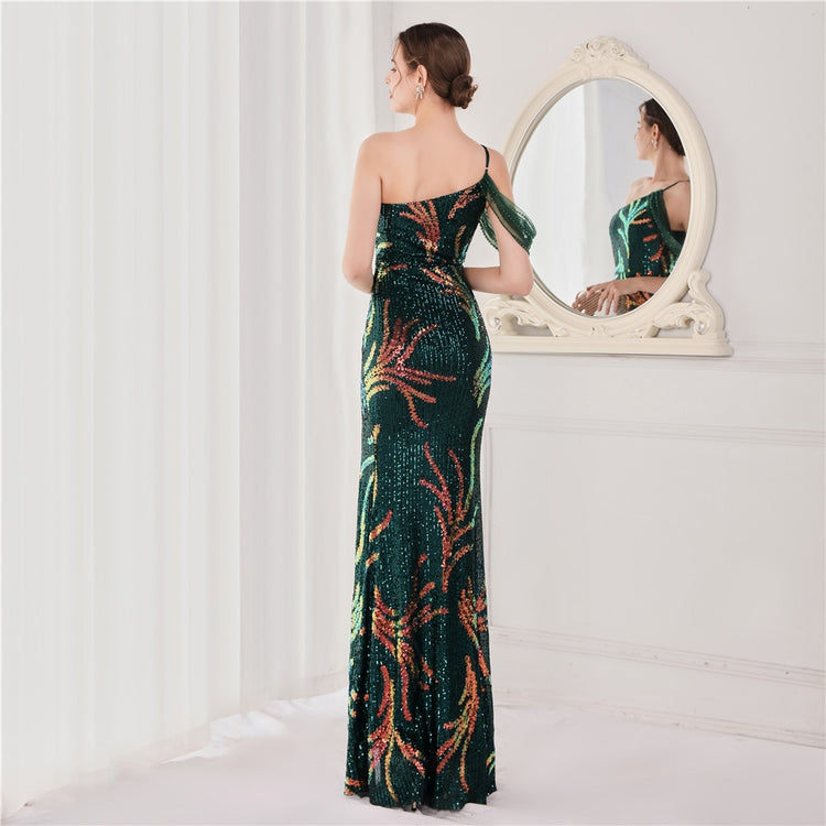 Vestido de Festa Luxo com Paetês Bordados Verde