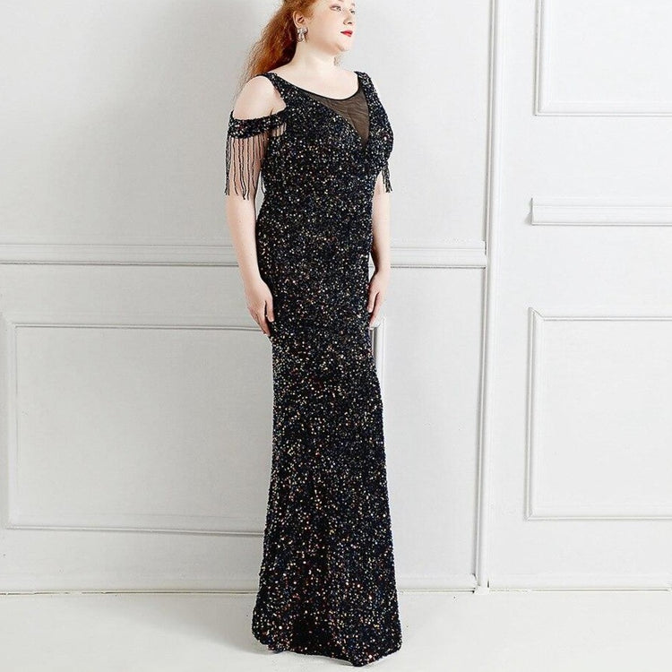 Vestido de Festa Longo Manga Borla Preto