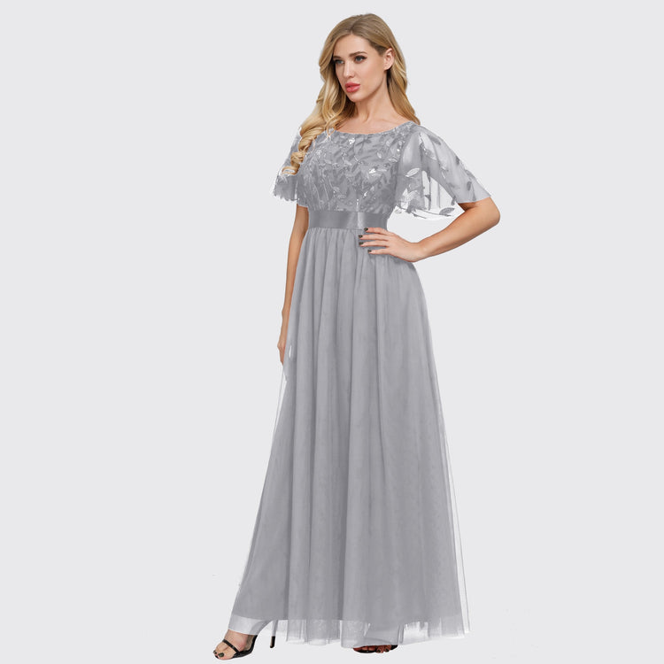 Vestido de Festa Longo com Detalhes Manta Bordada Prateado