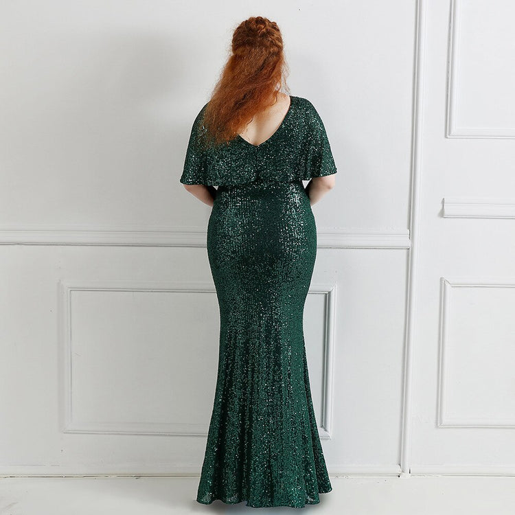 Vestido de Festa Plus Size com Manga Manta Verde