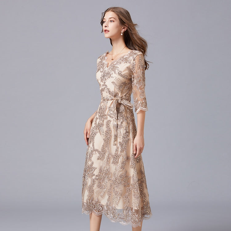 Vestido de Festa Midi Luxo Dourado